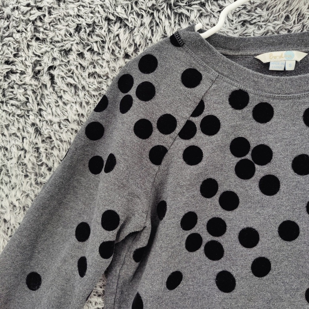 Boden Womens Preppy Whimsical Sweatshirt S Gray Black Flocked Polka Dot Pullover - Picture 10 of 16